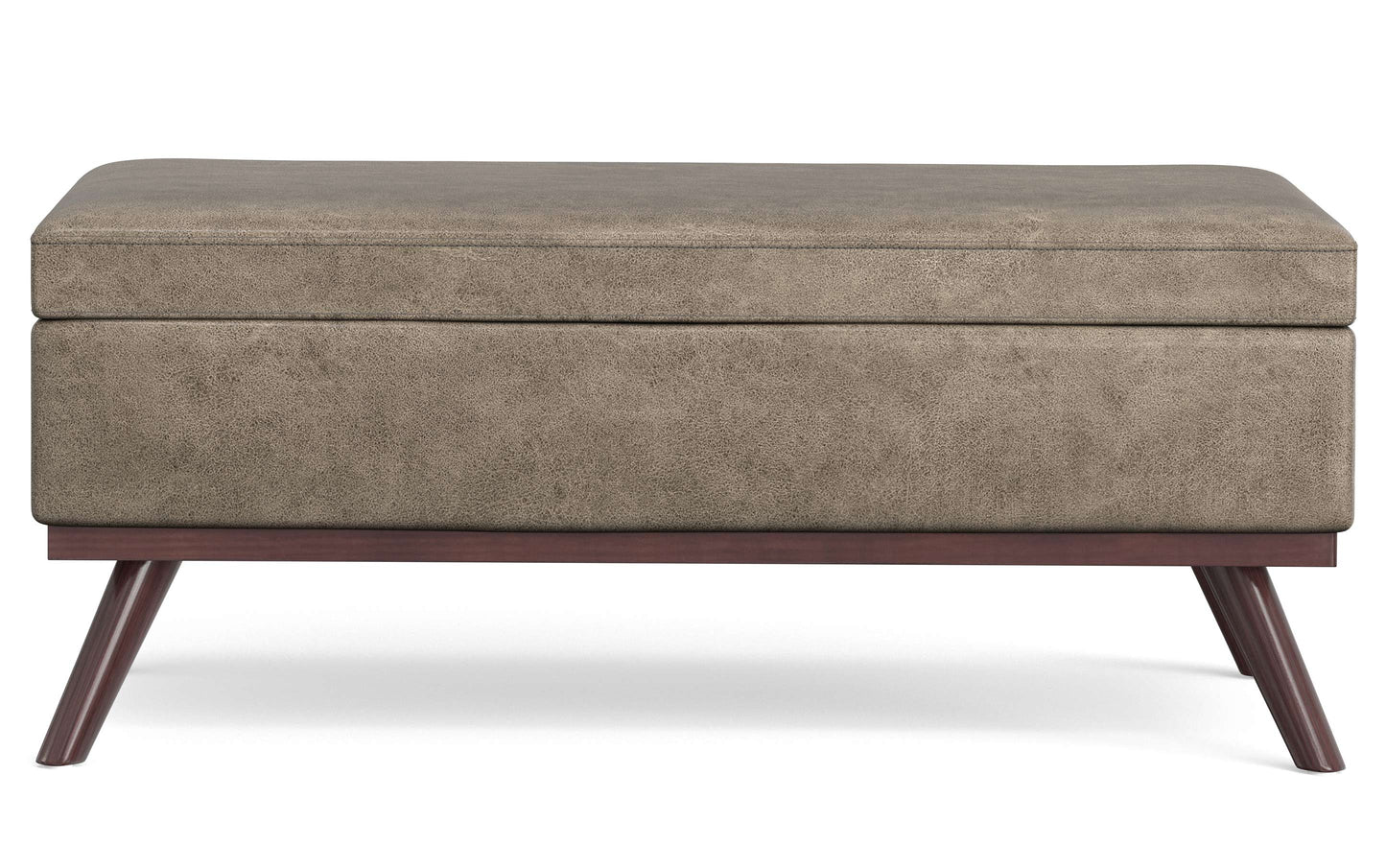Distressed Smoky Grey Brown Distressed Vegan Leather | Owen Lift Top Large Coffee Table Storage Ottoman