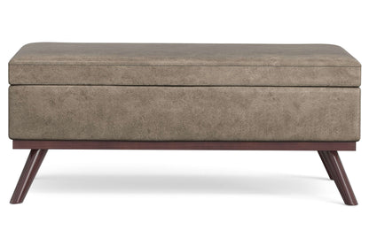 Distressed Smoky Grey Brown Distressed Vegan Leather | Owen Lift Top Large Coffee Table Storage Ottoman