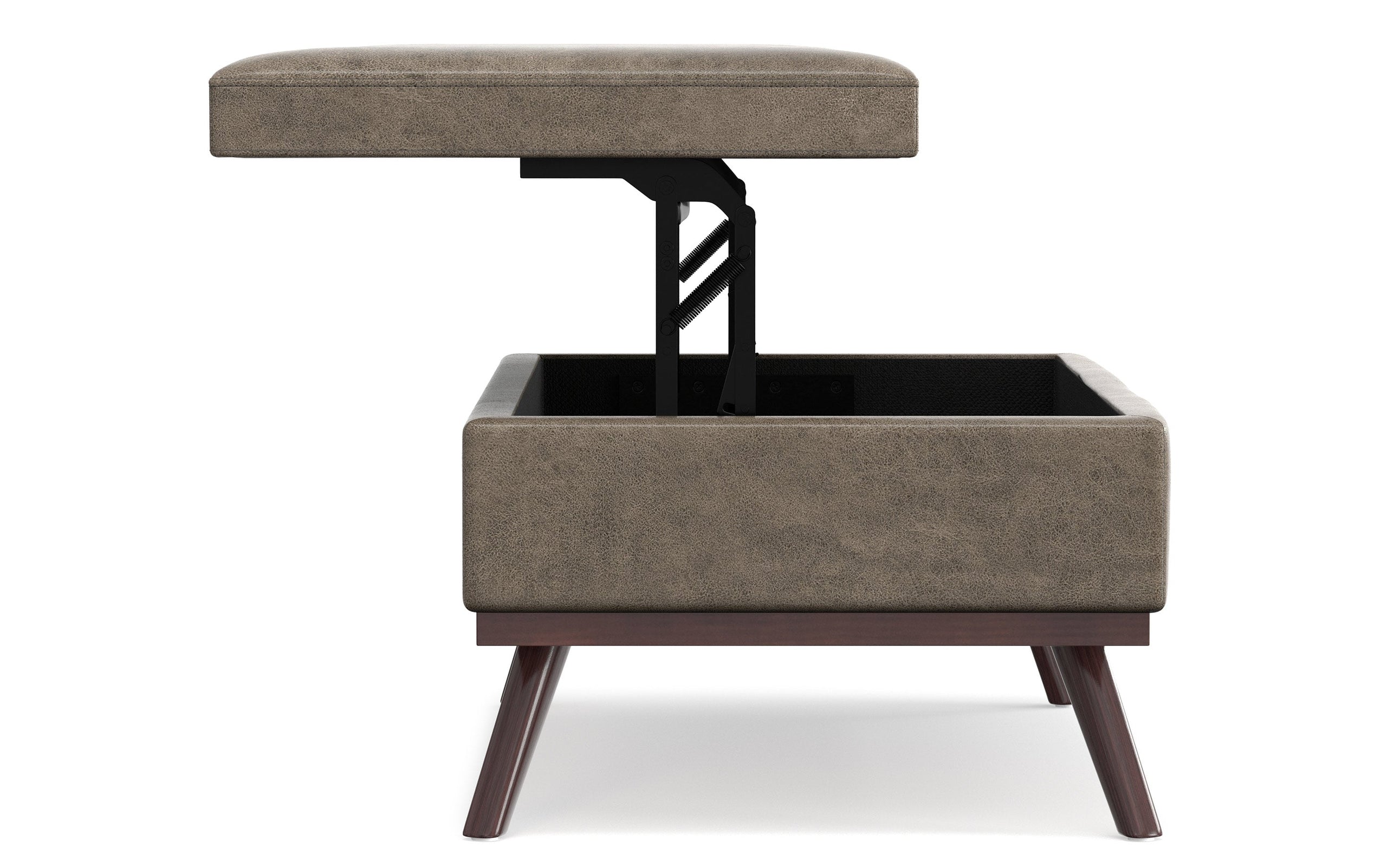 Distressed Smoky Grey Brown Distressed Vegan Leather | Owen Lift Top Large Coffee Table Storage Ottoman