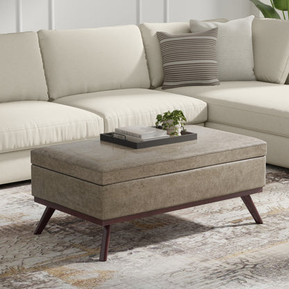 Distressed Smoky Grey Brown Distressed Vegan Leather | Owen Lift Top Large Coffee Table Storage Ottoman