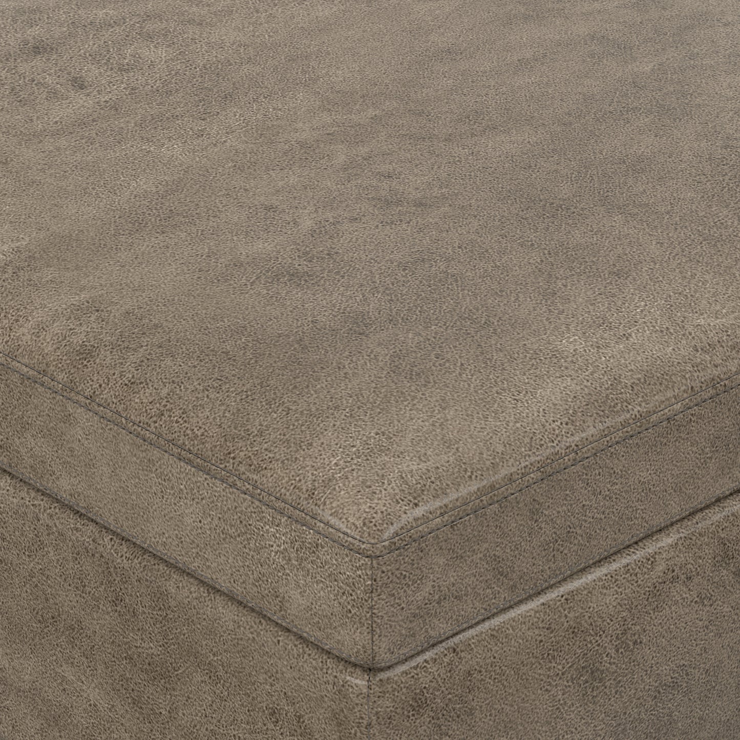 Distressed Smoky Grey Brown Distressed Vegan Leather | Owen Lift Top Large Coffee Table Storage Ottoman