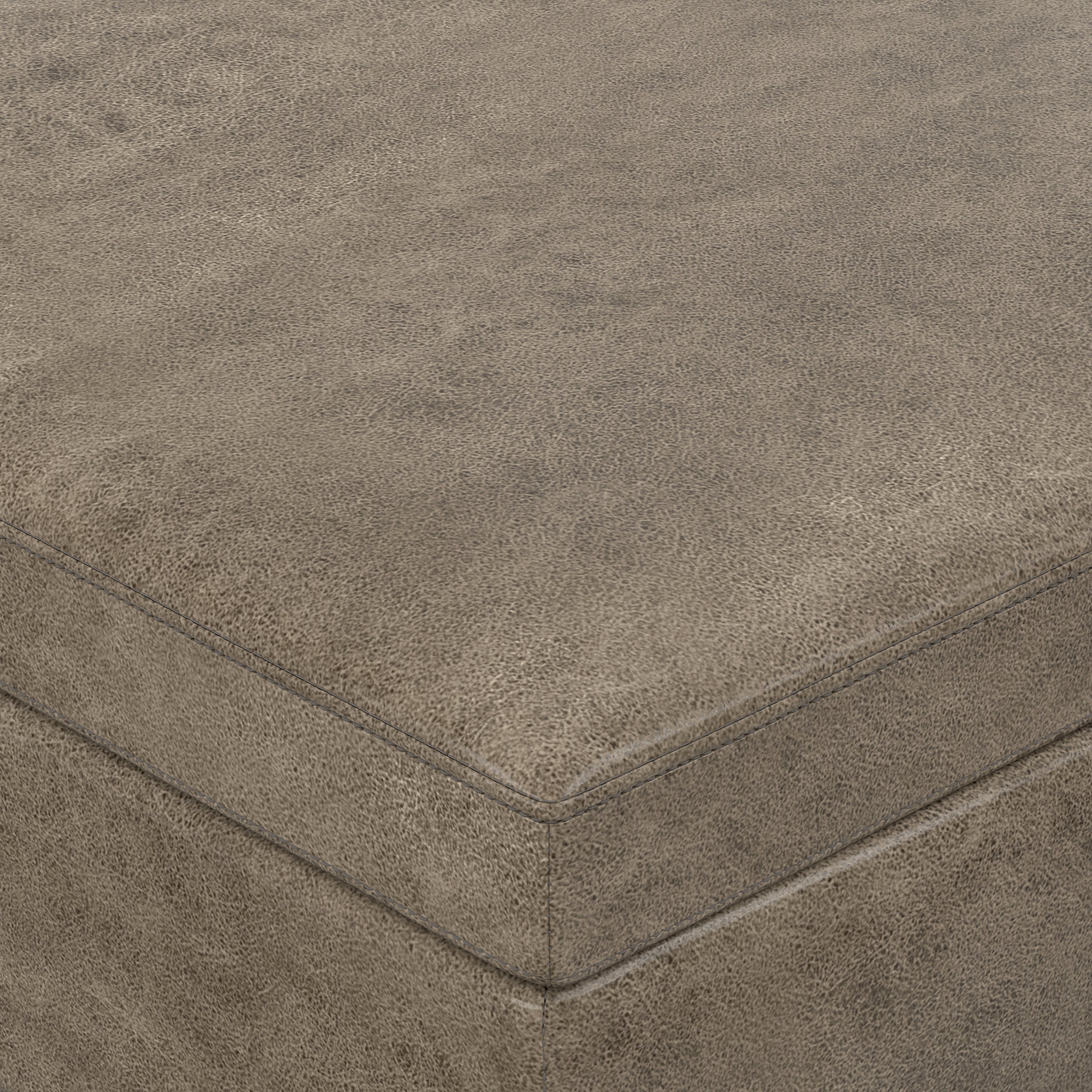 Distressed Smoky Grey Brown Distressed Vegan Leather | Owen Lift Top Large Coffee Table Storage Ottoman