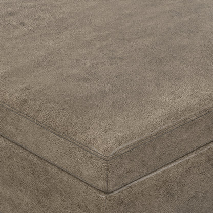 Distressed Smoky Grey Brown Distressed Vegan Leather | Owen Lift Top Large Coffee Table Storage Ottoman