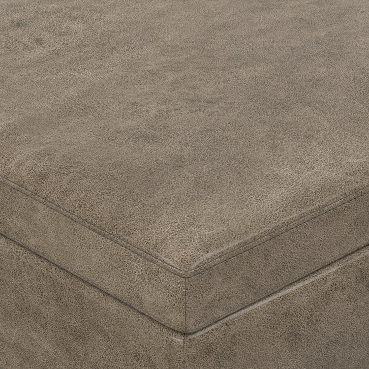 Distressed Smoky Grey Brown Distressed Vegan Leather | Owen Lift Top Large Coffee Table Storage Ottoman