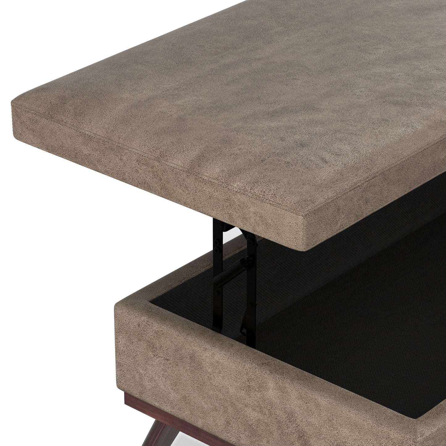 Distressed Smoky Grey Brown Distressed Vegan Leather | Owen Lift Top Large Coffee Table Storage Ottoman