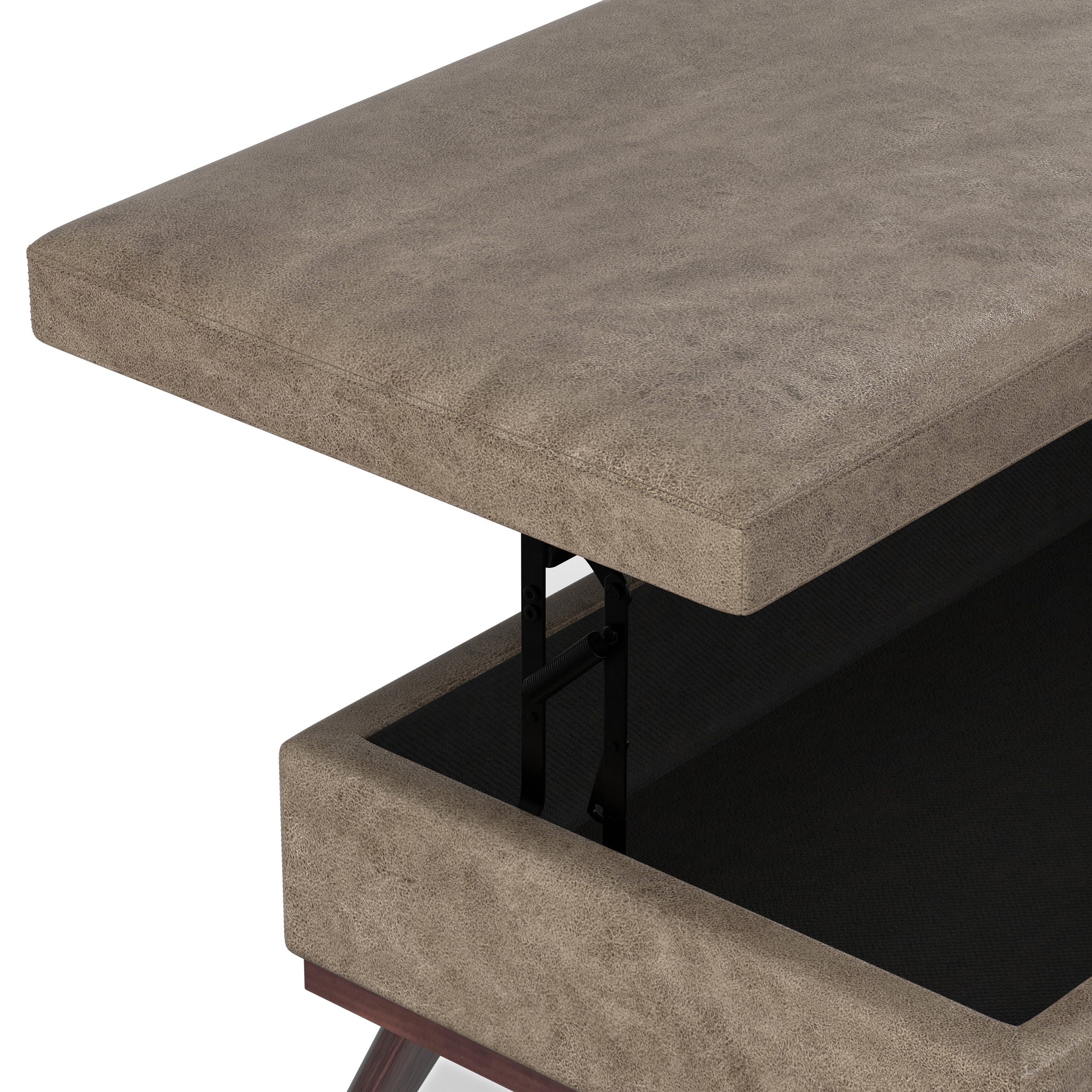 Distressed Smoky Grey Brown Distressed Vegan Leather | Owen Lift Top Large Coffee Table Storage Ottoman