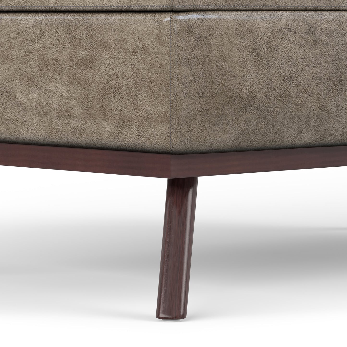 Distressed Smoky Grey Brown Distressed Vegan Leather | Owen Lift Top Large Coffee Table Storage Ottoman