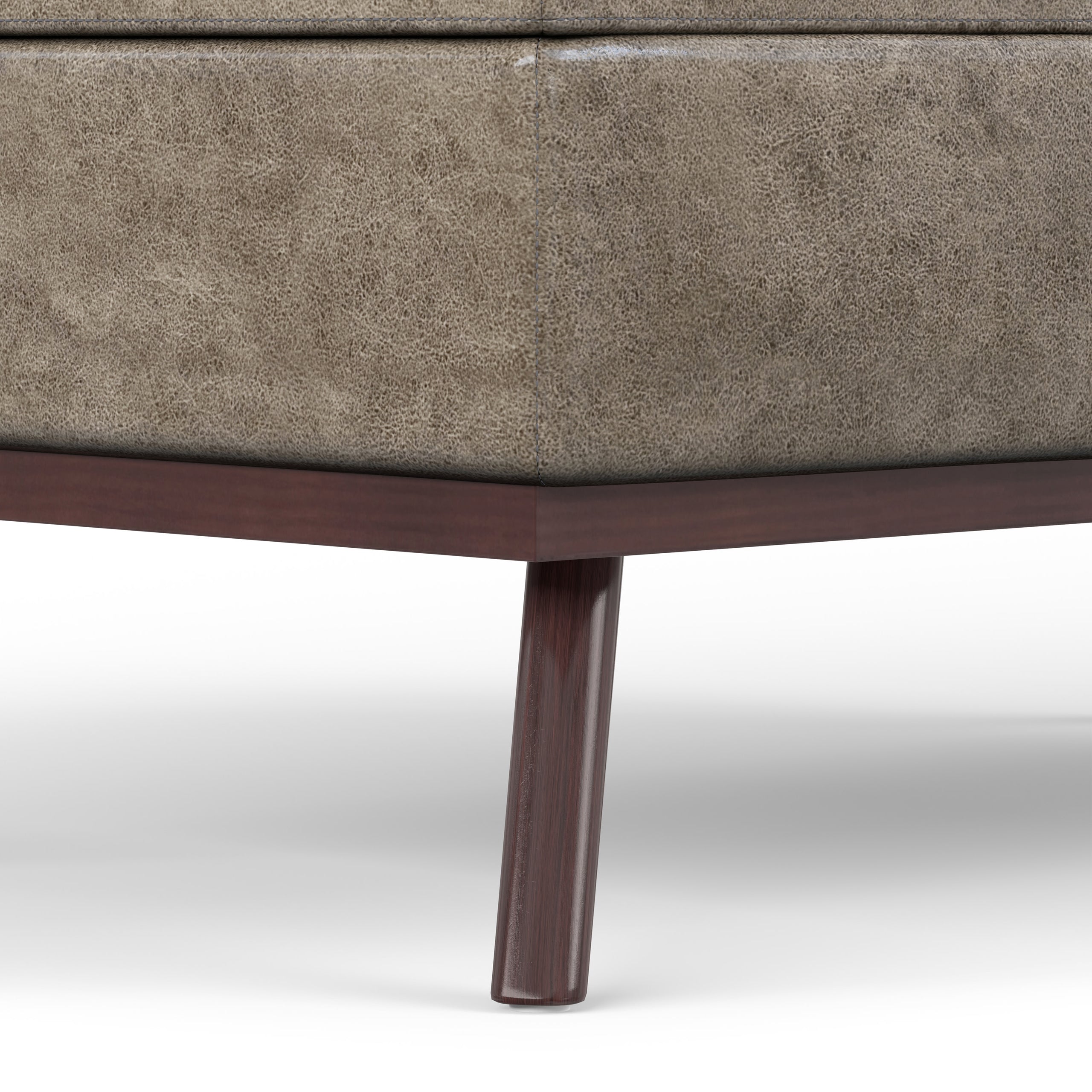 Distressed Smoky Grey Brown Distressed Vegan Leather | Owen Lift Top Large Coffee Table Storage Ottoman