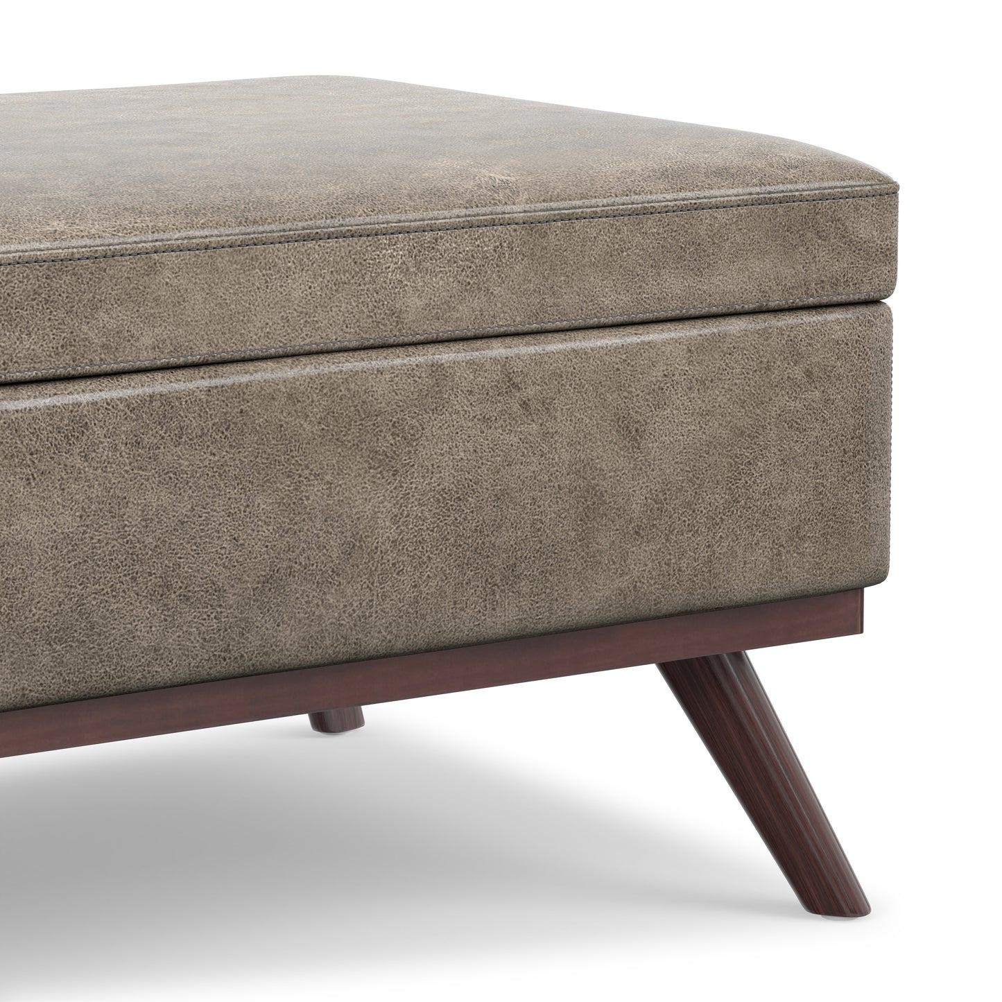Distressed Smoky Grey Brown Distressed Vegan Leather | Owen Lift Top Large Coffee Table Storage Ottoman
