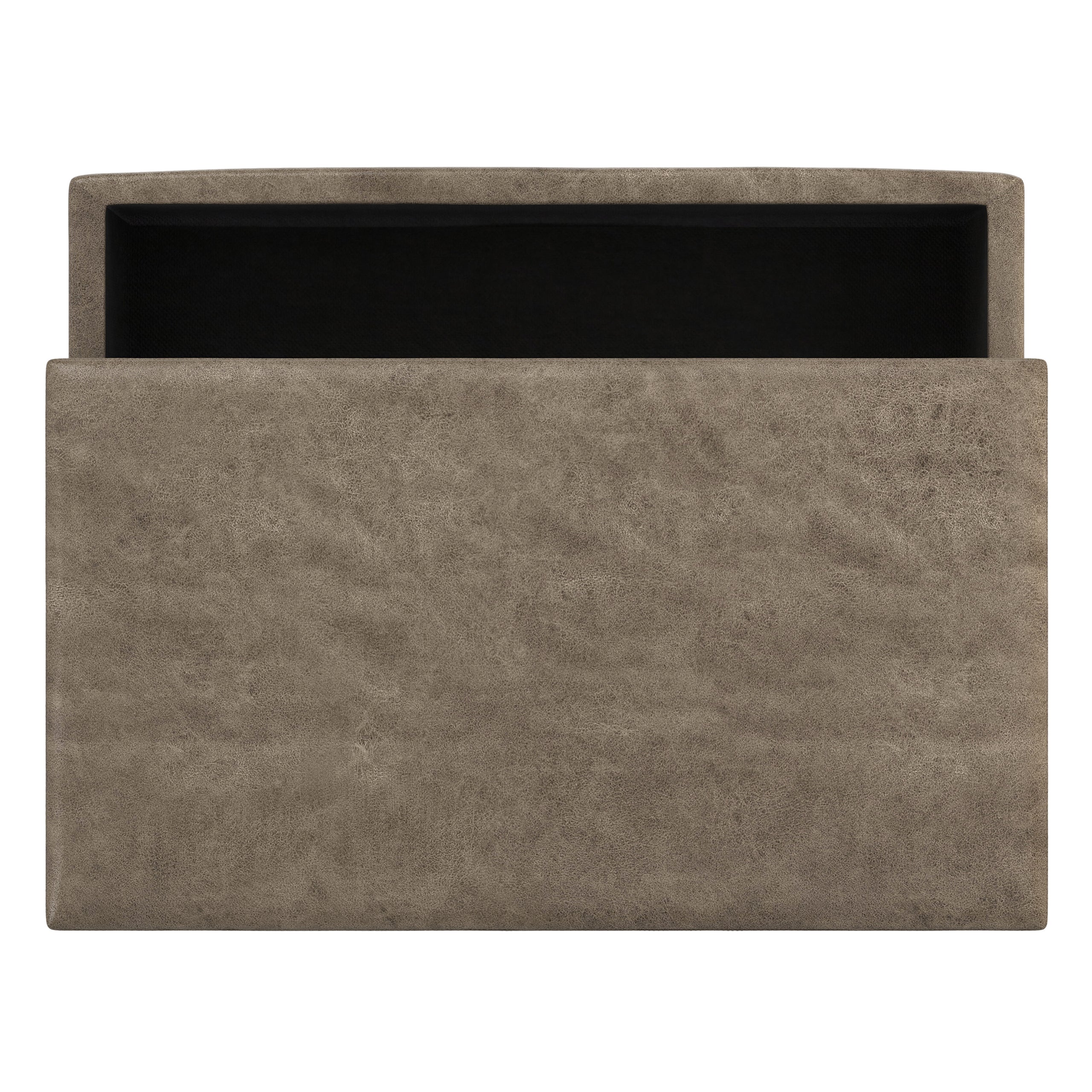 Distressed Smoky Grey Brown Distressed Vegan Leather | Owen Lift Top Large Coffee Table Storage Ottoman