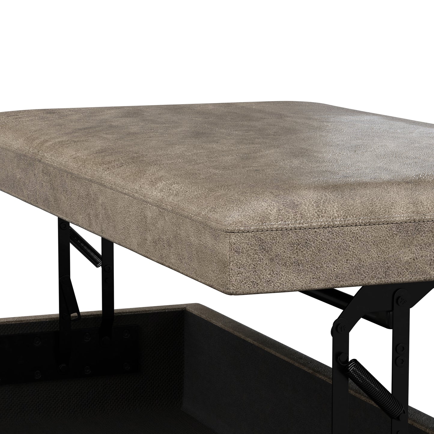 Distressed Smoky Grey Brown Distressed Vegan Leather | Owen Lift Top Large Coffee Table Storage Ottoman