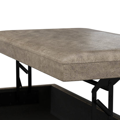 Distressed Smoky Grey Brown Distressed Vegan Leather | Owen Lift Top Large Coffee Table Storage Ottoman