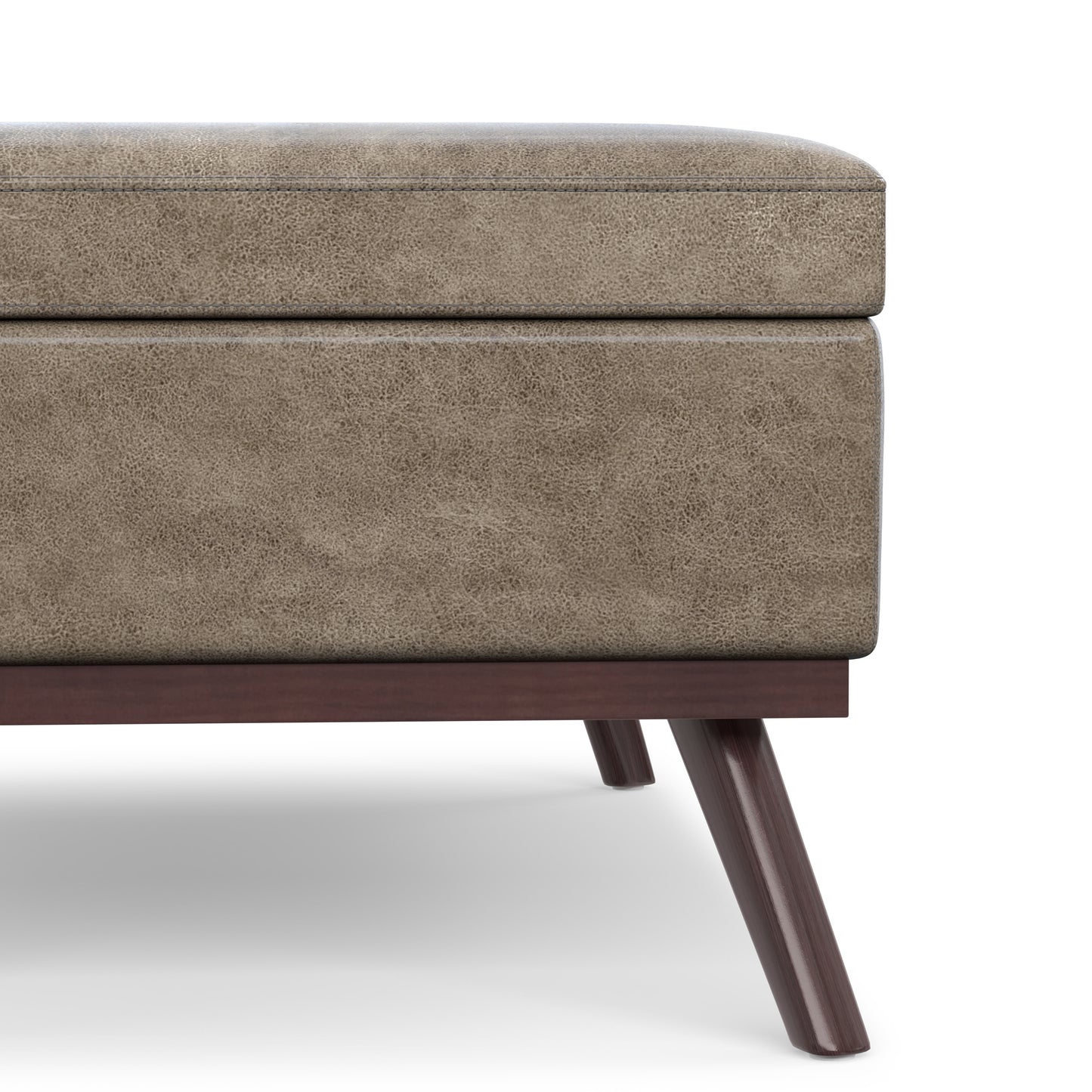 Distressed Smoky Grey Brown Distressed Vegan Leather | Owen Lift Top Large Coffee Table Storage Ottoman