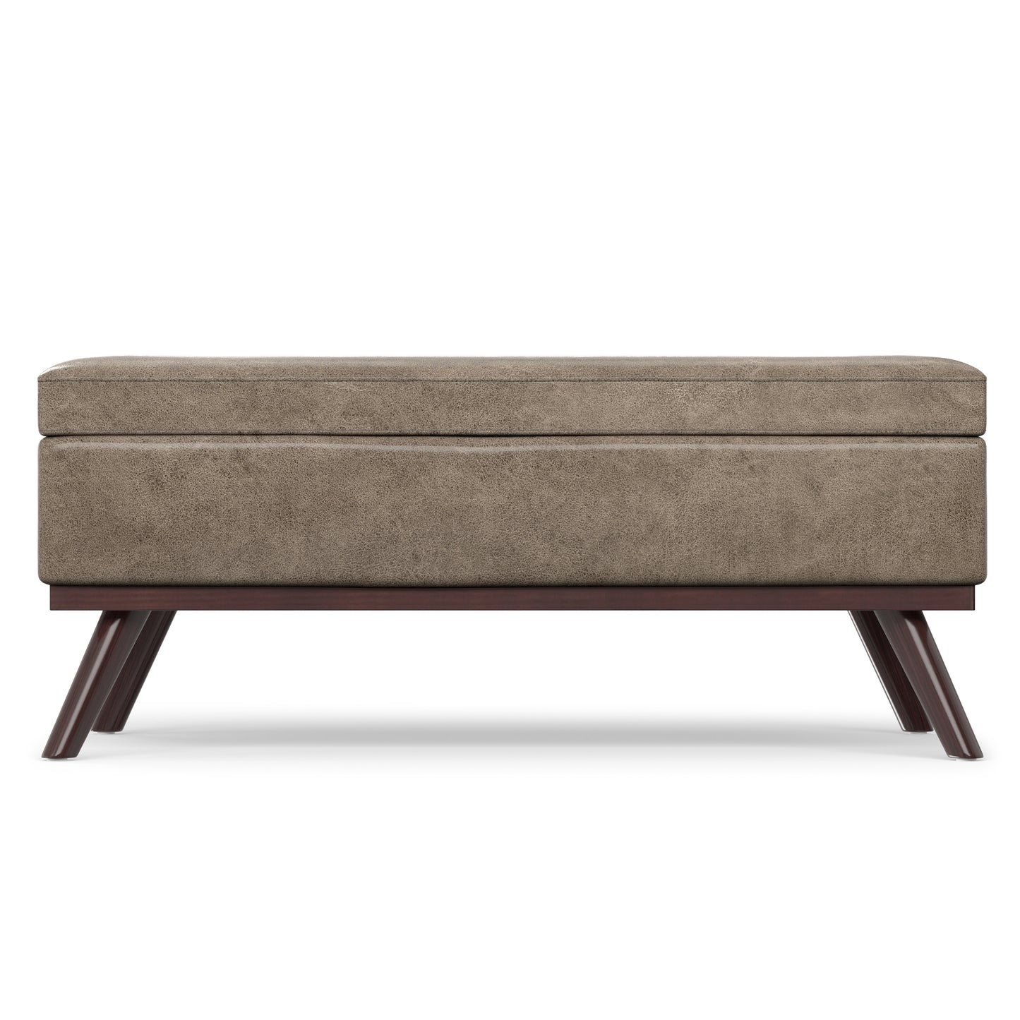 Distressed Smoky Grey Brown Distressed Vegan Leather | Owen Lift Top Large Coffee Table Storage Ottoman