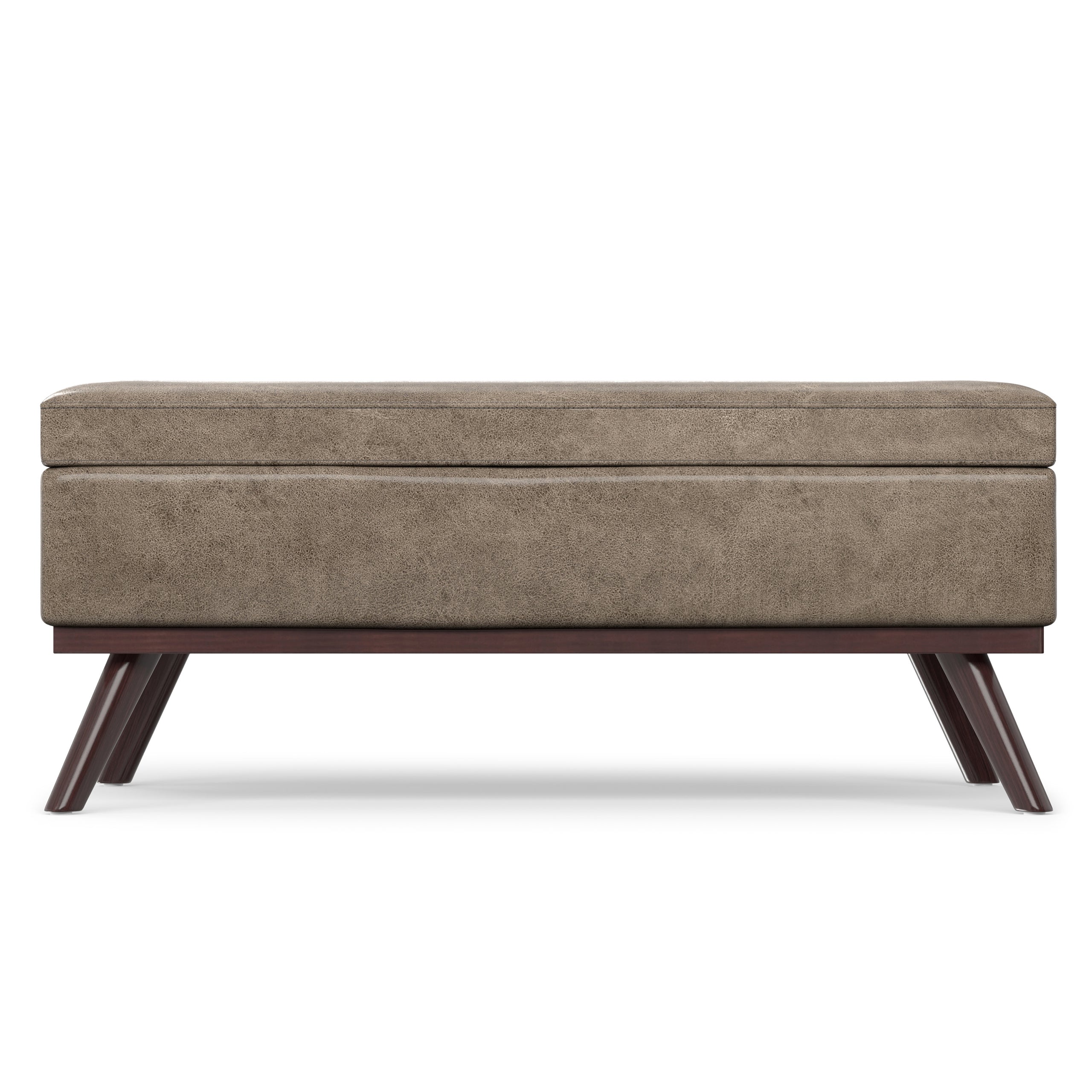 Distressed Smoky Grey Brown Distressed Vegan Leather | Owen Lift Top Large Coffee Table Storage Ottoman