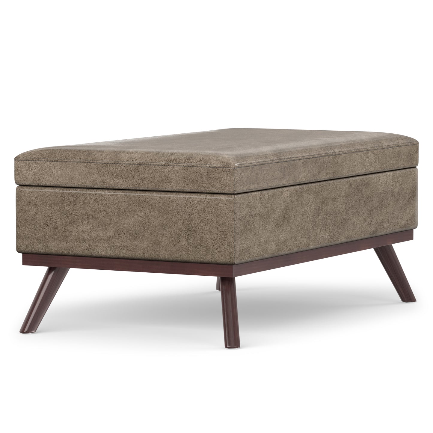 Distressed Smoky Grey Brown Distressed Vegan Leather | Owen Lift Top Large Coffee Table Storage Ottoman