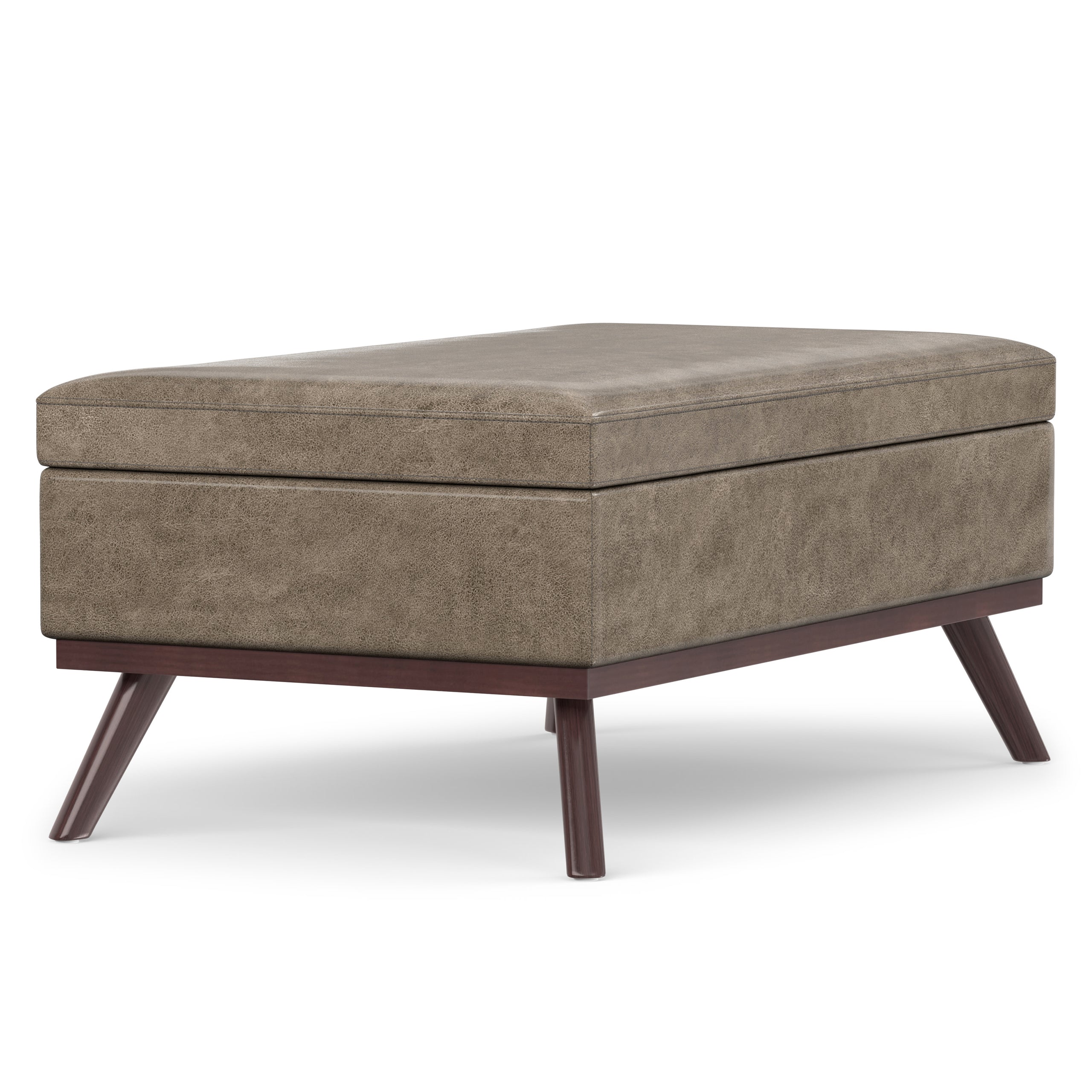 Distressed Smoky Grey Brown Distressed Vegan Leather | Owen Lift Top Large Coffee Table Storage Ottoman