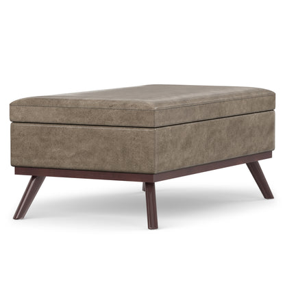 Distressed Smoky Grey Brown Distressed Vegan Leather | Owen Lift Top Large Coffee Table Storage Ottoman
