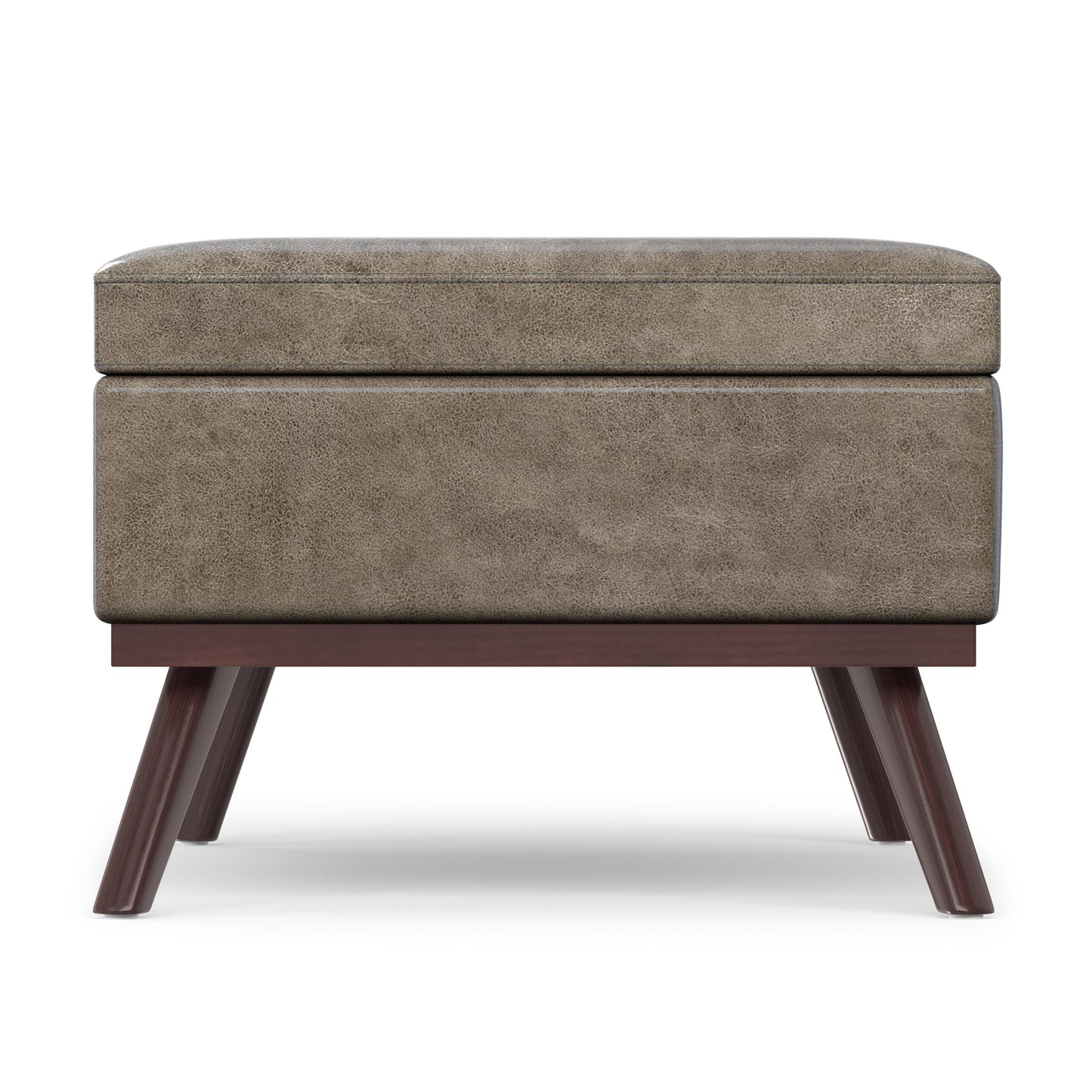 Distressed Smoky Grey Brown Distressed Vegan Leather | Owen Lift Top Large Coffee Table Storage Ottoman