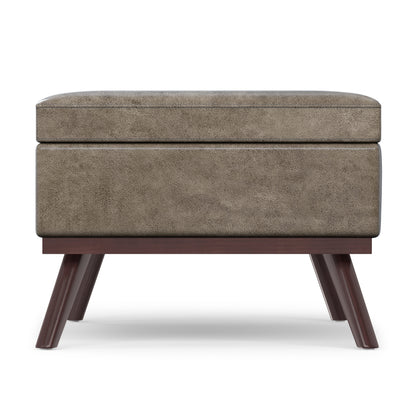 Distressed Smoky Grey Brown Distressed Vegan Leather | Owen Lift Top Large Coffee Table Storage Ottoman