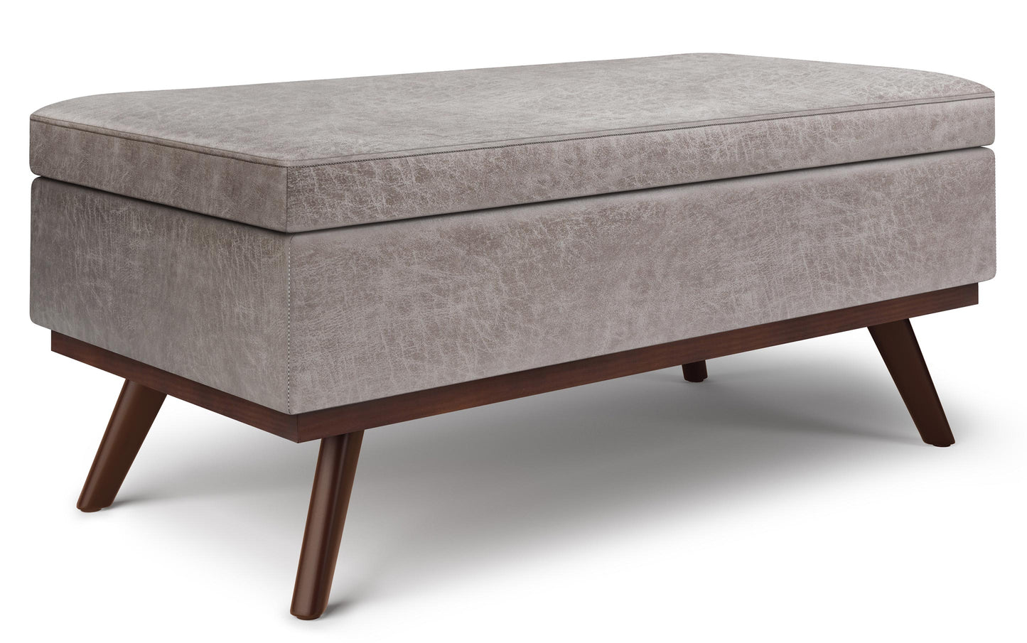 Distressed Grey Distressed Vegan Leather | Owen Lift Top Large Coffee Table Storage Ottoman