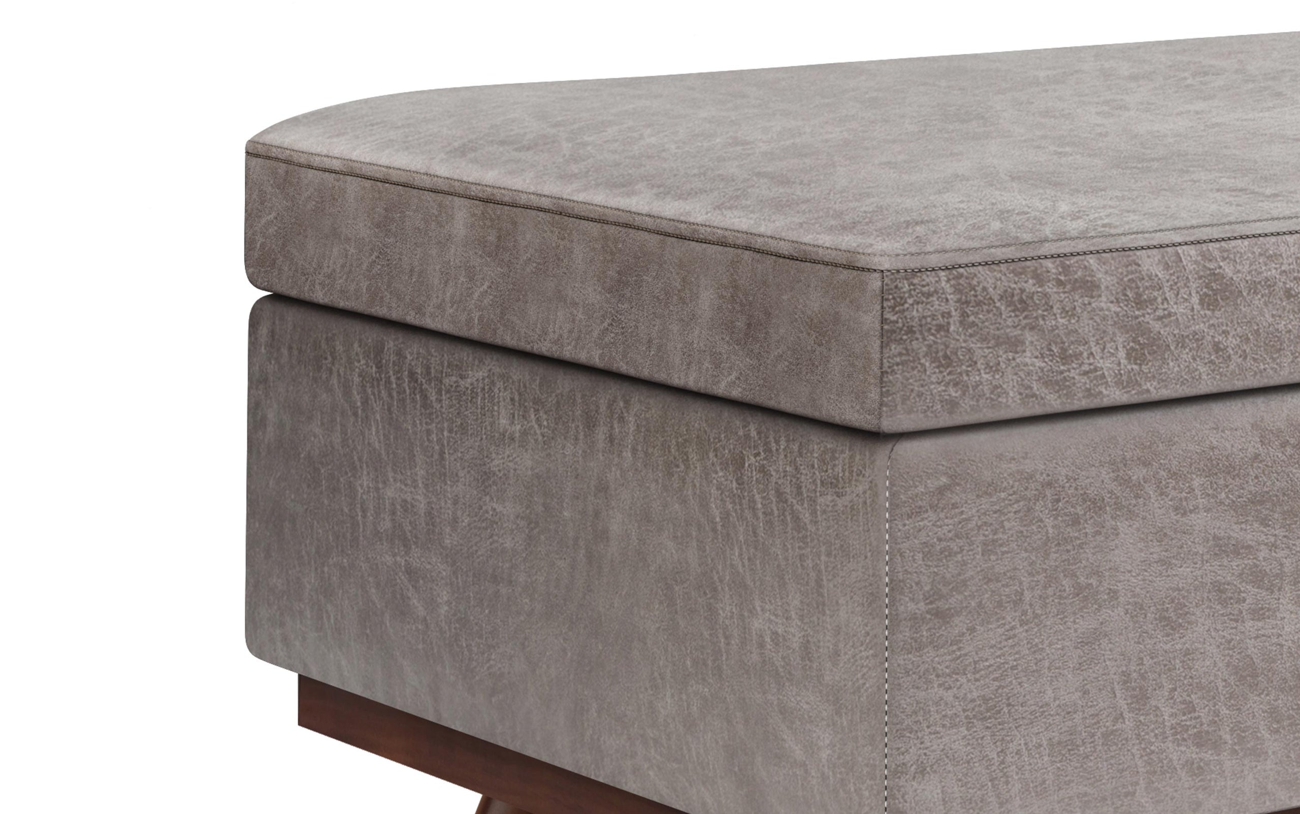 Distressed Grey Distressed Vegan Leather | Owen Lift Top Large Coffee Table Storage Ottoman