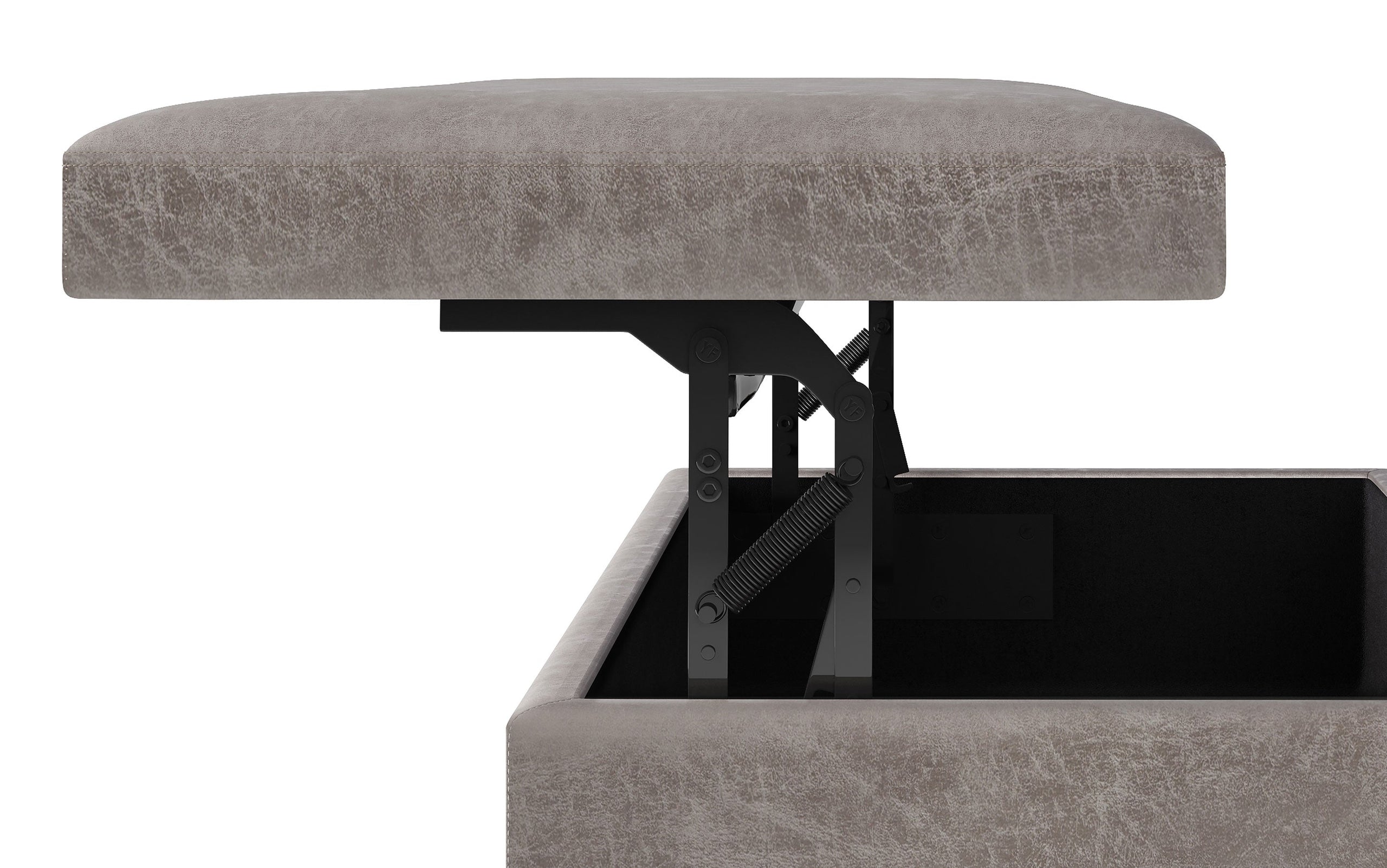 Distressed Grey Distressed Vegan Leather | Owen Lift Top Large Coffee Table Storage Ottoman