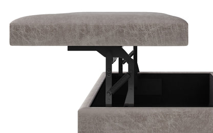 Distressed Grey Distressed Vegan Leather | Owen Lift Top Large Coffee Table Storage Ottoman