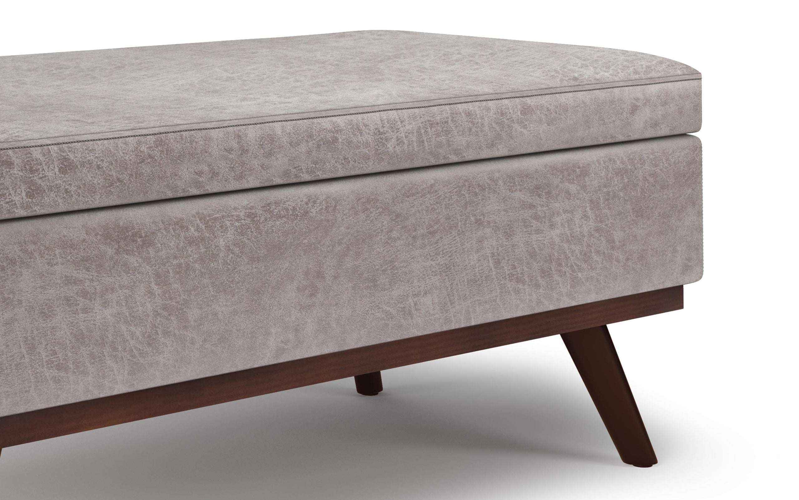Distressed Grey Distressed Vegan Leather | Owen Lift Top Large Coffee Table Storage Ottoman