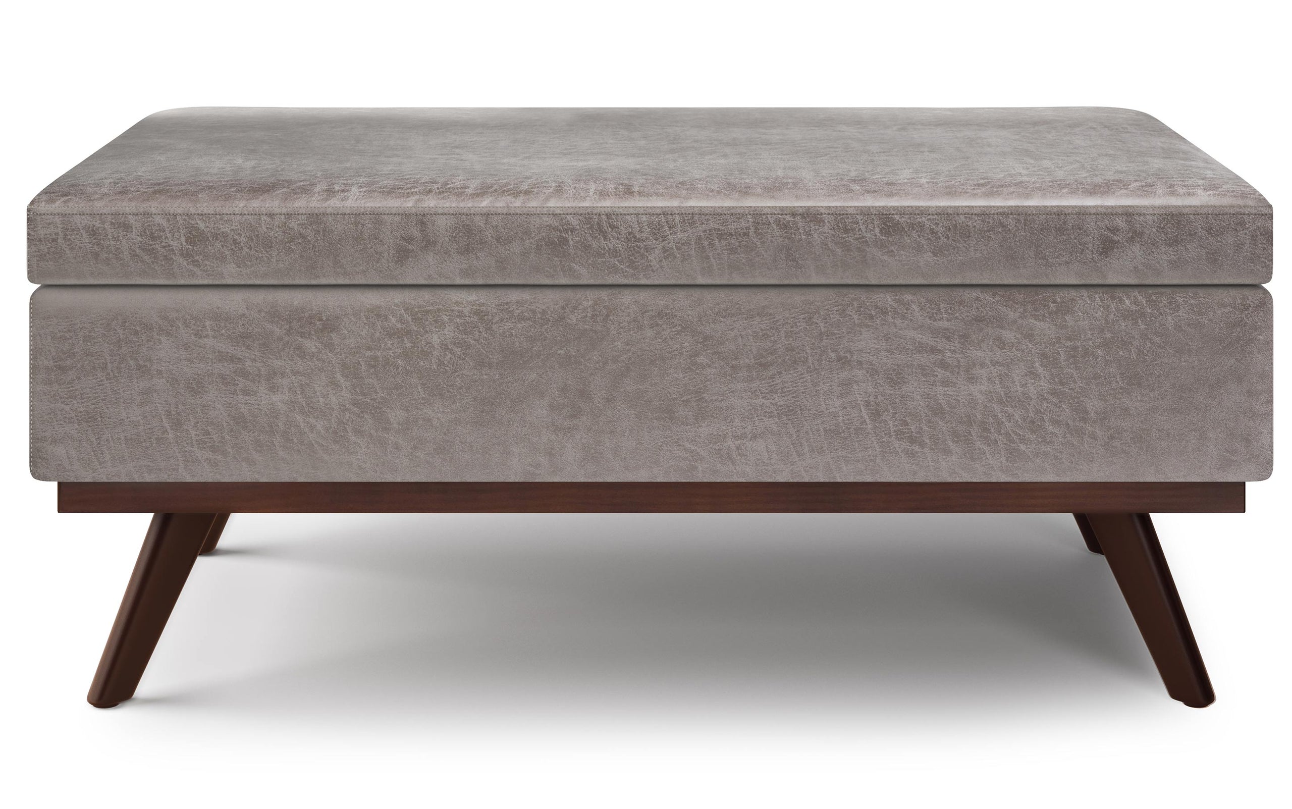 Distressed Grey Distressed Vegan Leather | Owen Lift Top Large Coffee Table Storage Ottoman