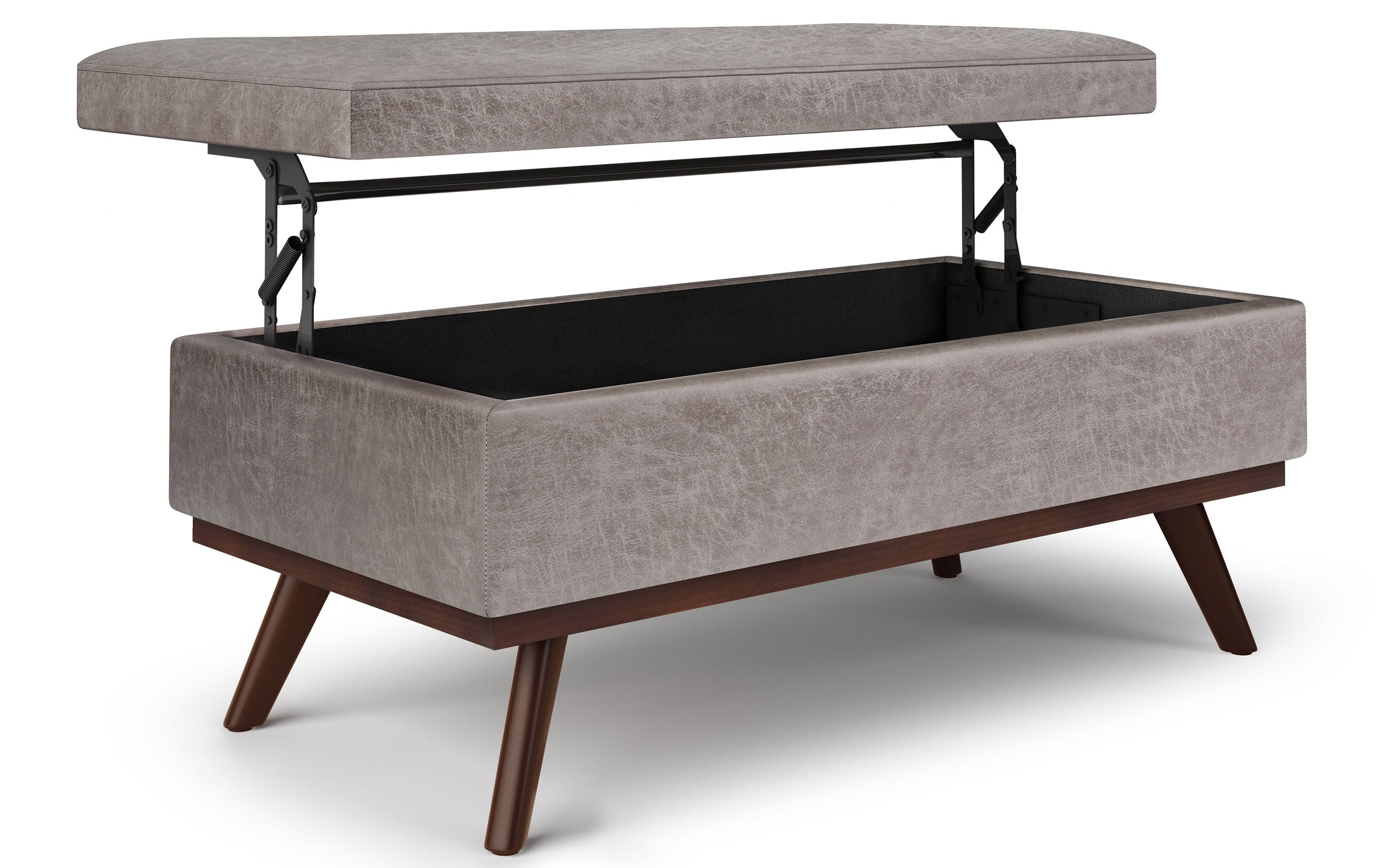 Distressed Grey Distressed Vegan Leather | Owen Lift Top Large Coffee Table Storage Ottoman