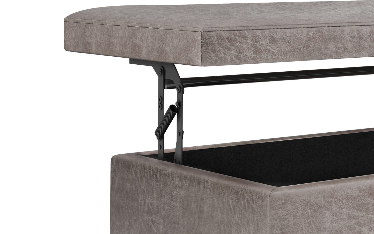 Distressed Grey Distressed Vegan Leather | Owen Lift Top Large Coffee Table Storage Ottoman