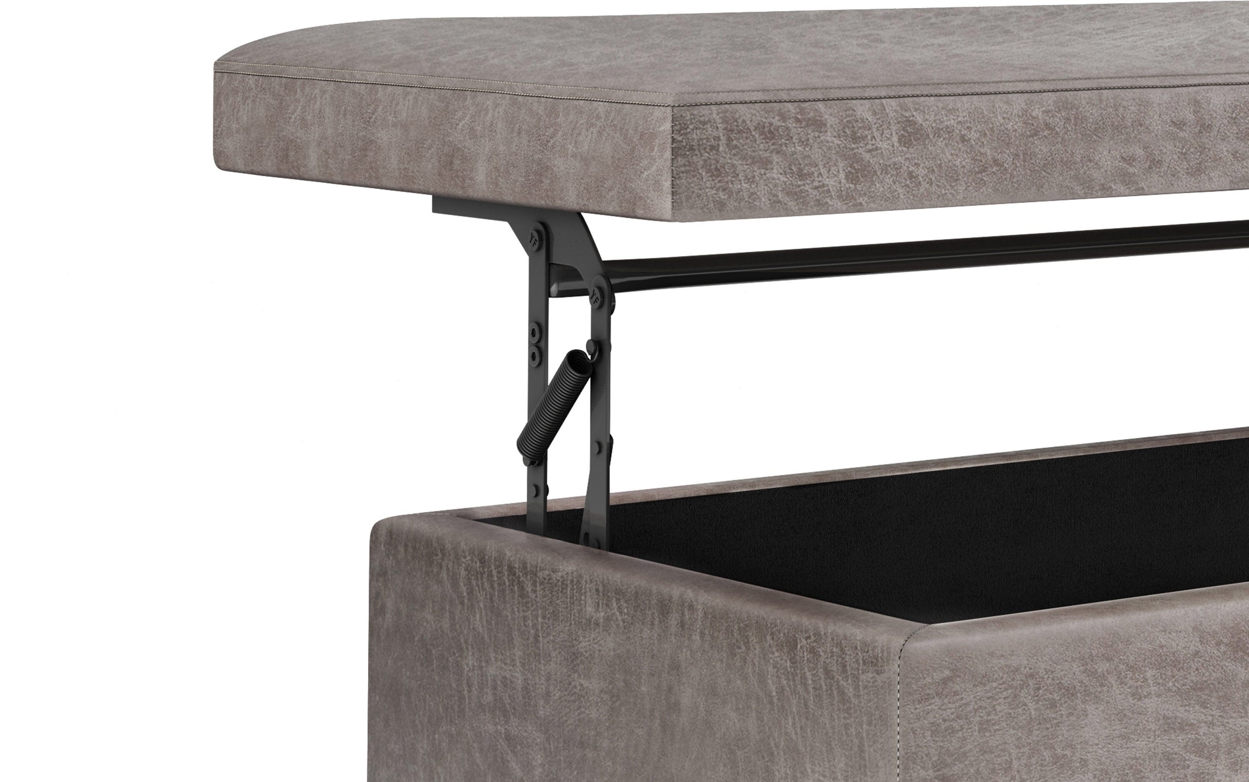 Distressed Grey Distressed Vegan Leather | Owen Lift Top Large Coffee Table Storage Ottoman