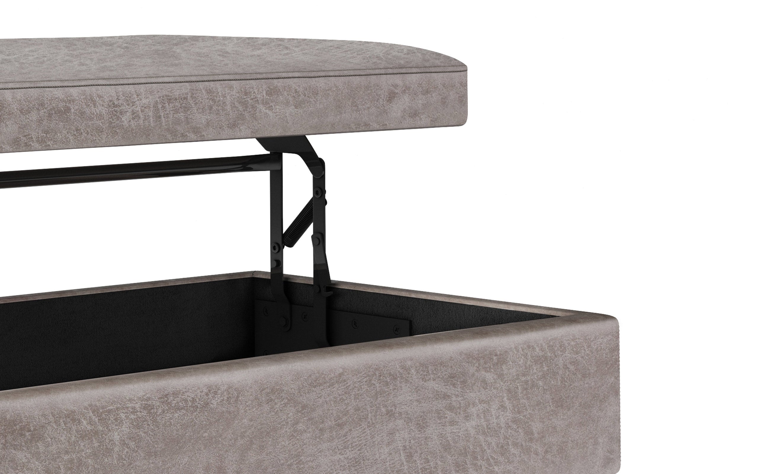 Distressed Grey Distressed Vegan Leather | Owen Lift Top Large Coffee Table Storage Ottoman