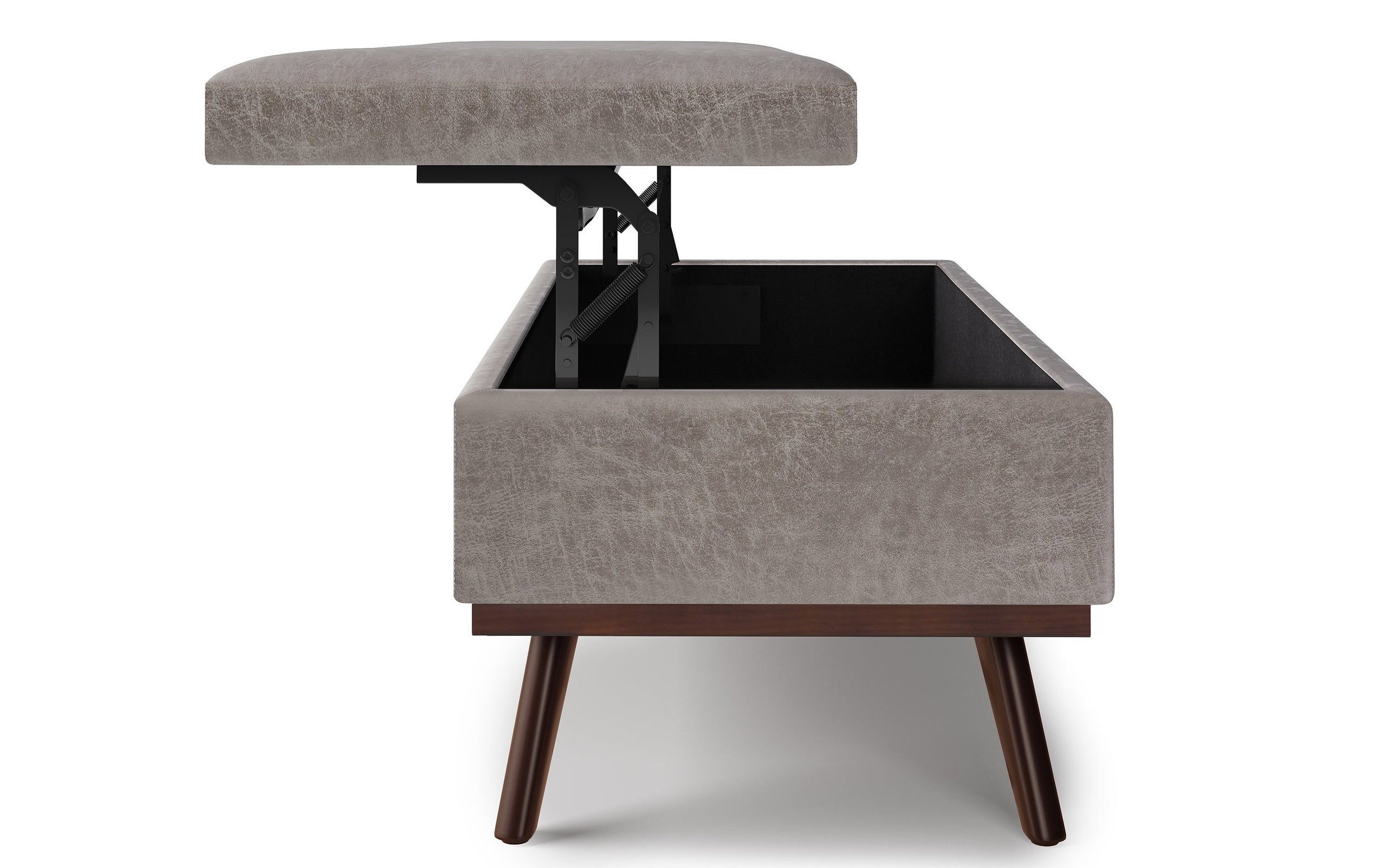 Distressed Grey Distressed Vegan Leather | Owen Lift Top Large Coffee Table Storage Ottoman