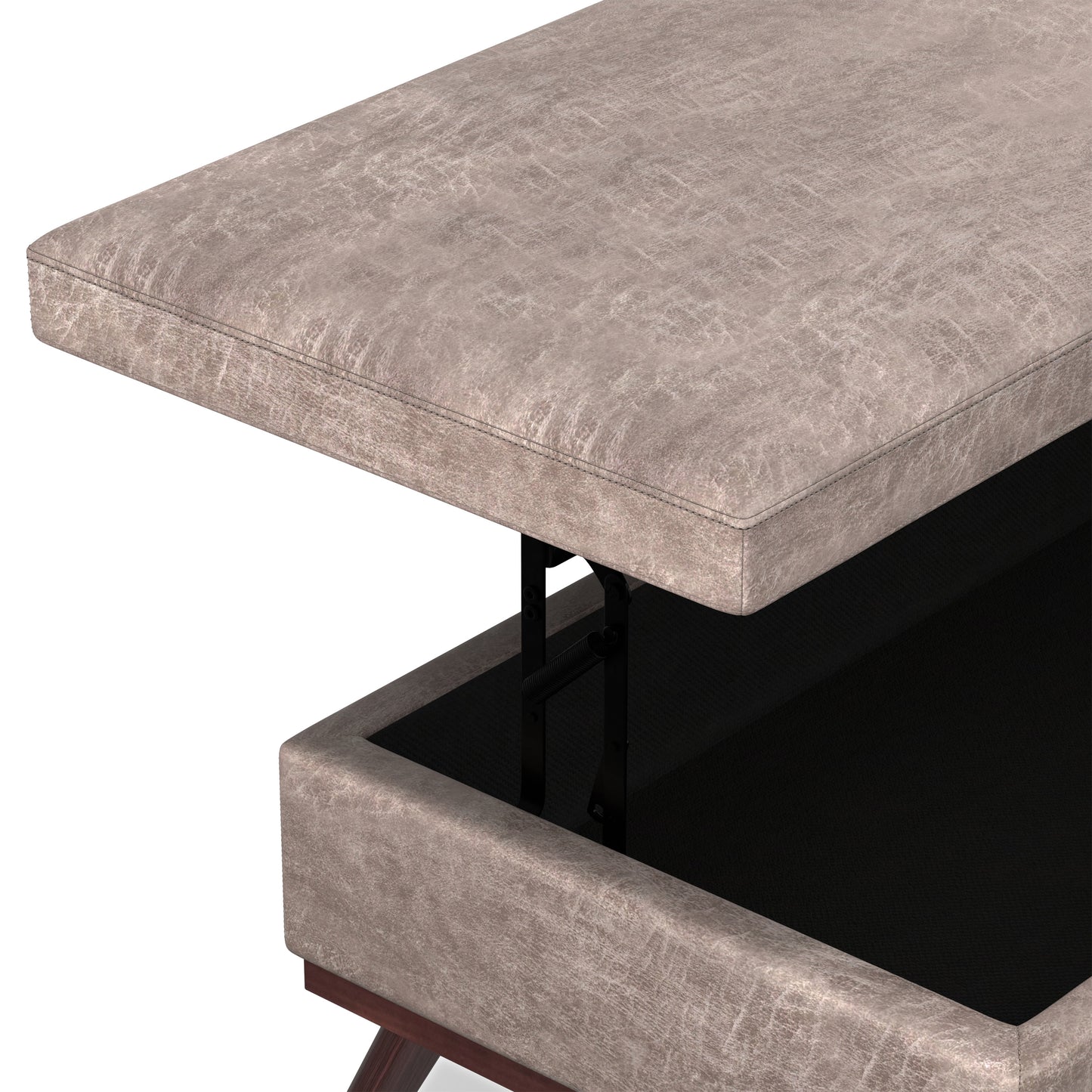 Distressed Grey Taupe Distressed Vegan Leather | Owen Lift Top Large Coffee Table Storage Ottoman