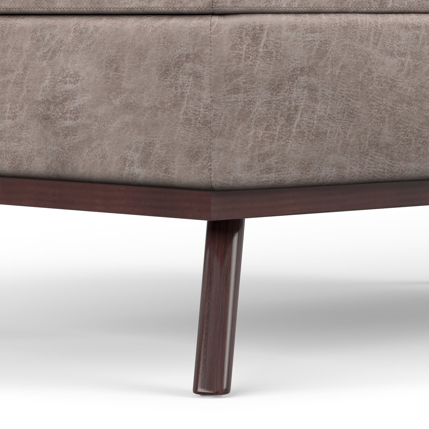 Distressed Grey Taupe Distressed Vegan Leather | Owen Lift Top Large Coffee Table Storage Ottoman