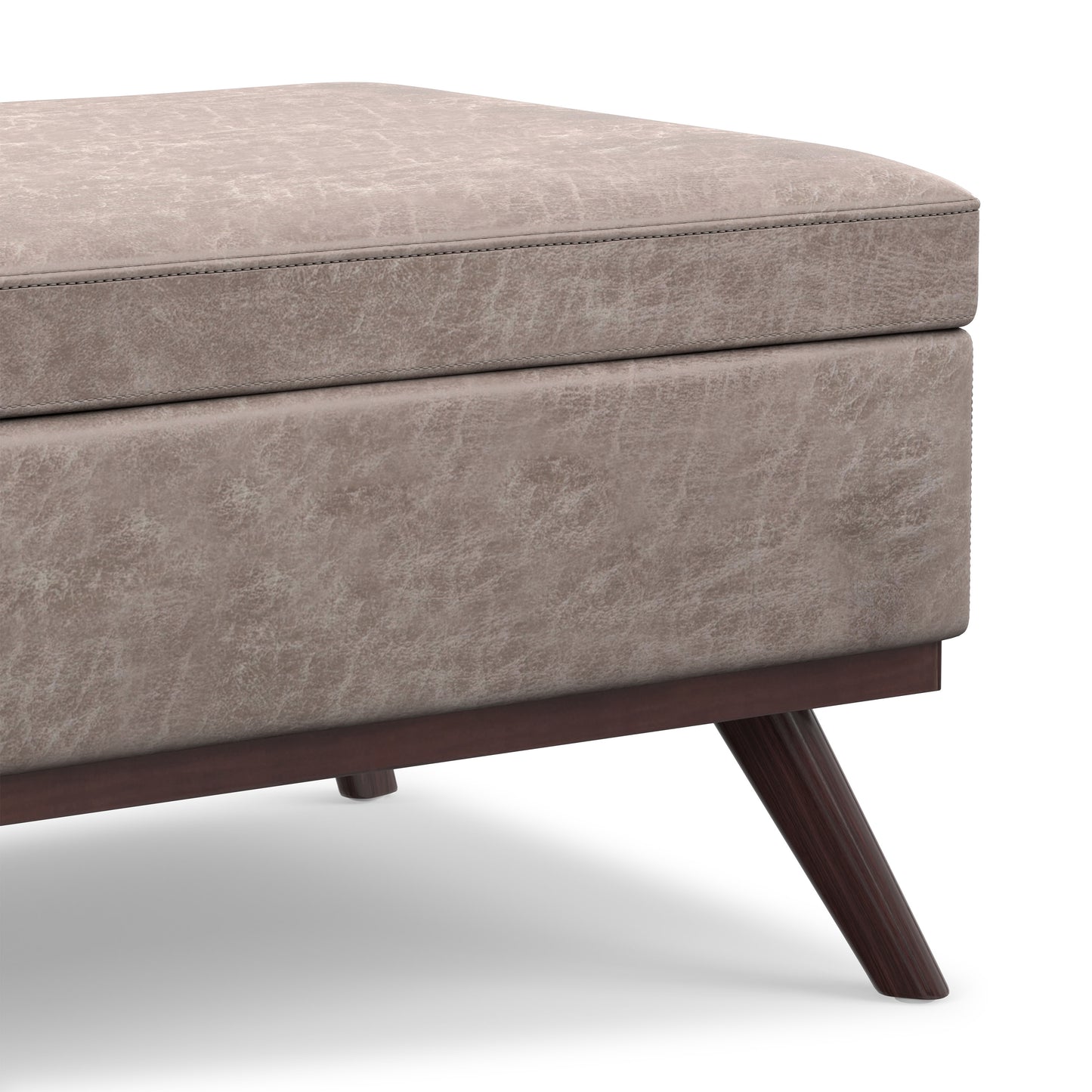 Distressed Grey Taupe Distressed Vegan Leather | Owen Lift Top Large Coffee Table Storage Ottoman