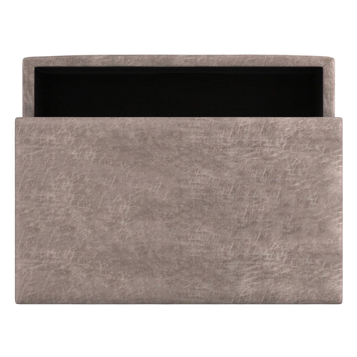 Distressed Grey Taupe Distressed Vegan Leather | Owen Lift Top Large Coffee Table Storage Ottoman