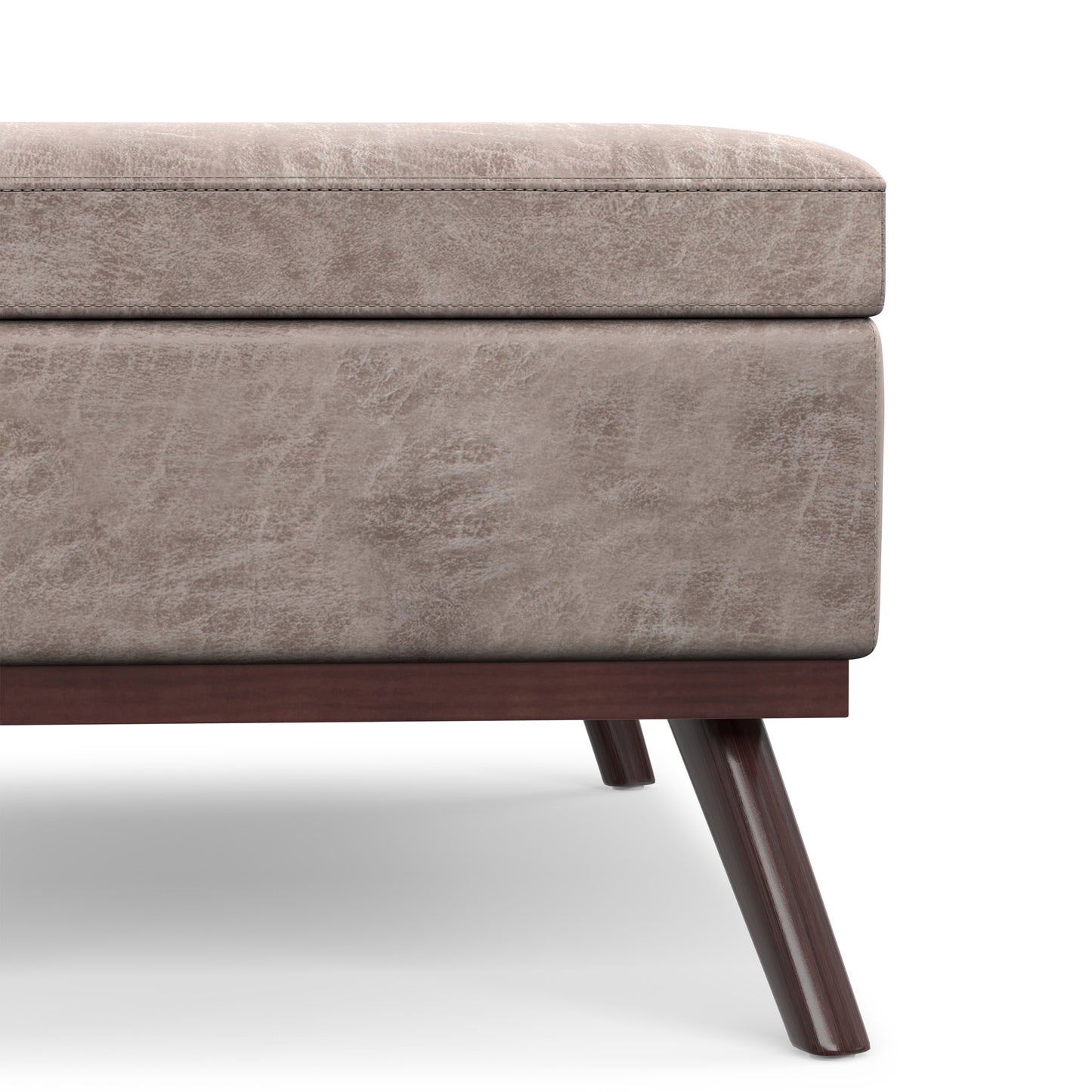 Distressed Grey Taupe Distressed Vegan Leather | Owen Lift Top Large Coffee Table Storage Ottoman
