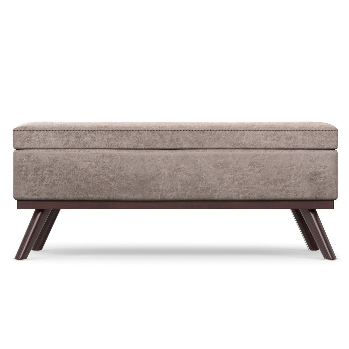 Distressed Grey Taupe Distressed Vegan Leather | Owen Lift Top Large Coffee Table Storage Ottoman