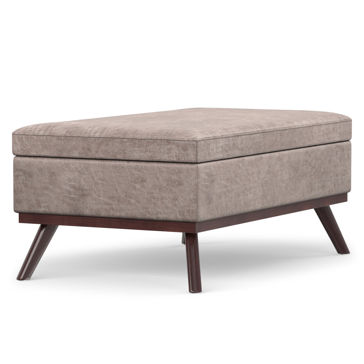 Distressed Grey Taupe Distressed Vegan Leather | Owen Lift Top Large Coffee Table Storage Ottoman