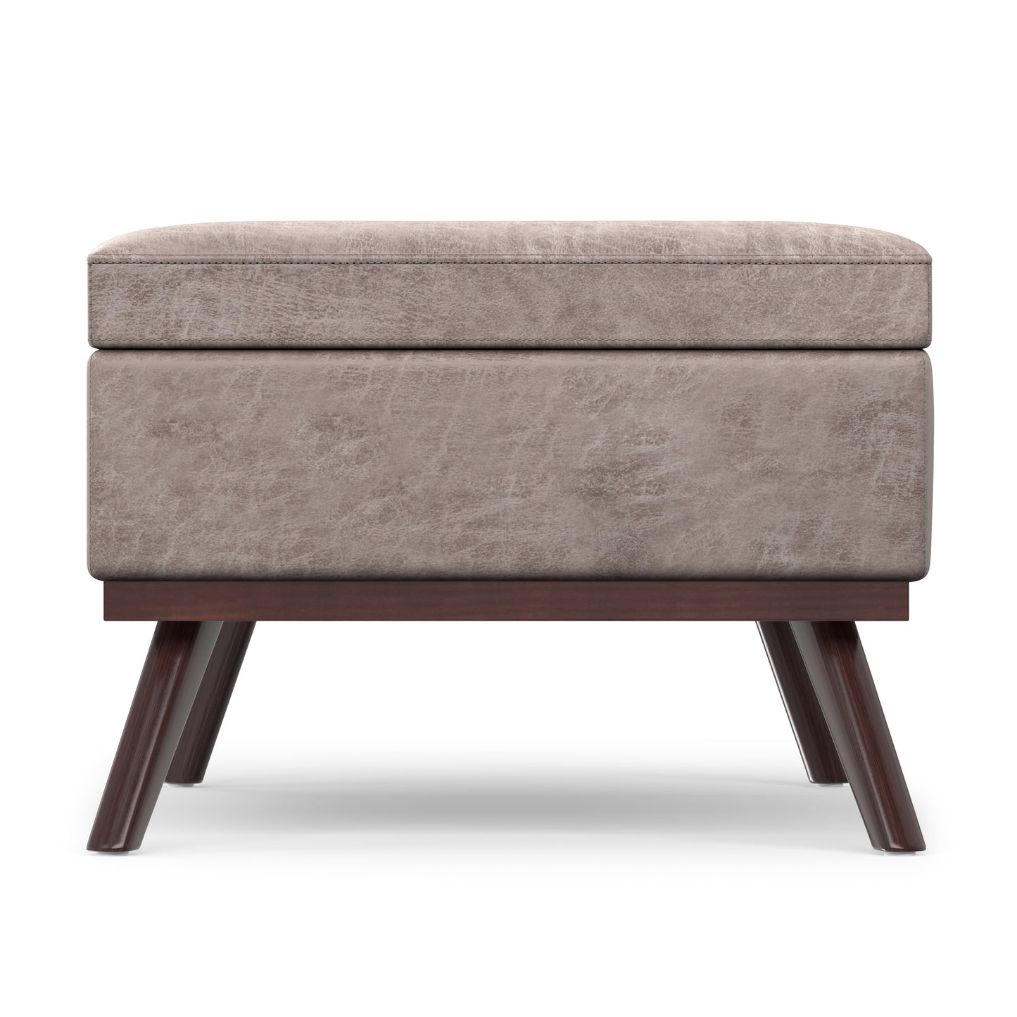Distressed Grey Taupe Distressed Vegan Leather | Owen Lift Top Large Coffee Table Storage Ottoman