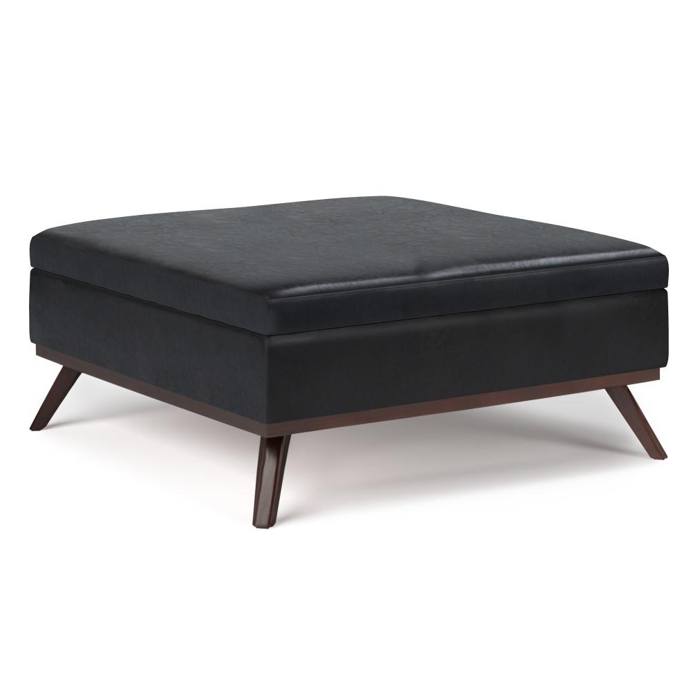 Midnight Black Vegan Leather | Owen Coffee Table Ottoman with Storage