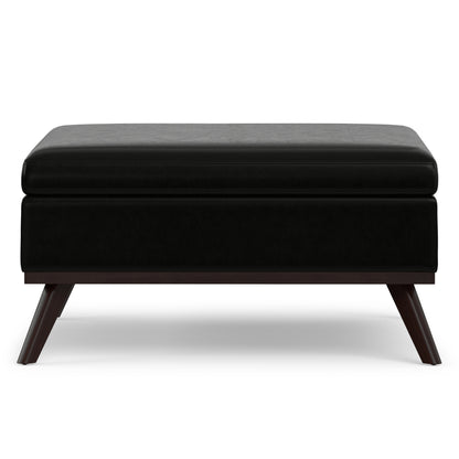 Midnight Black Vegan Leather | Owen Medium Square Table Ottoman in Vegan Leather