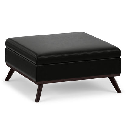Midnight Black Vegan Leather | Owen Medium Square Table Ottoman in Vegan Leather