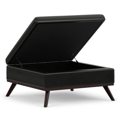 Midnight Black Vegan Leather | Owen Medium Square Table Ottoman in Vegan Leather