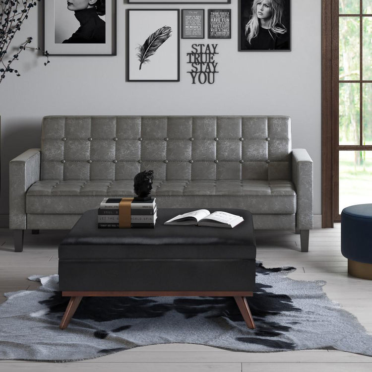 Midnight Black Vegan Leather | Owen Coffee Table Ottoman with Storage