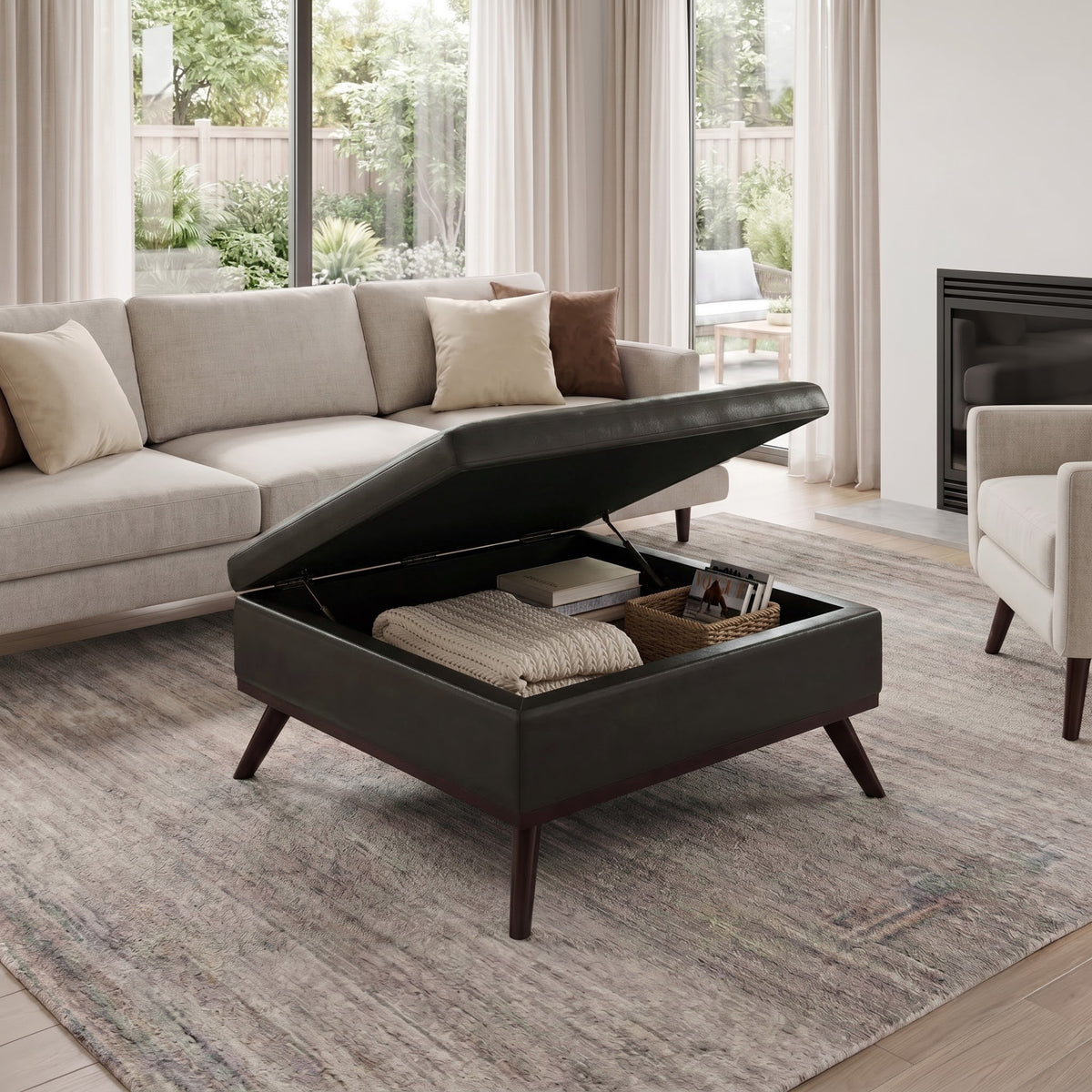 Tanners Brown Vegan Leather | Owen Medium Square Table Ottoman in Vegan Leather