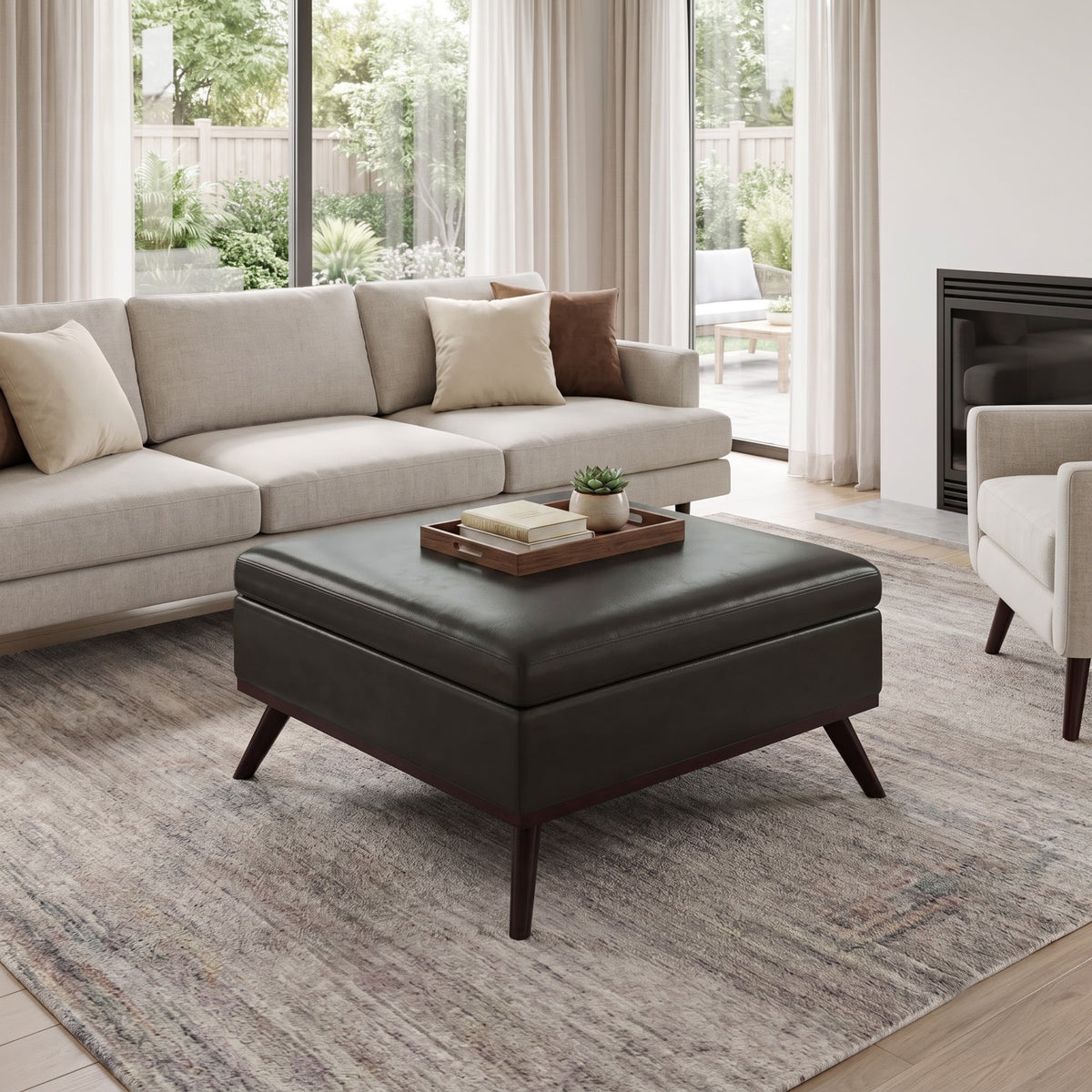 Tanners Brown Vegan Leather | Owen Medium Square Table Ottoman in Vegan Leather